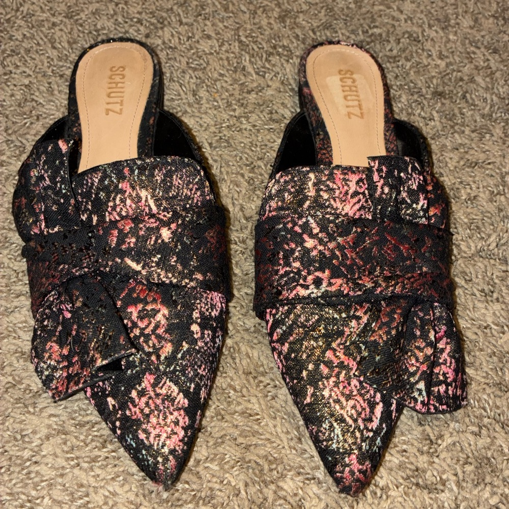 SCHUTZ Black and Pink Patterned Mules